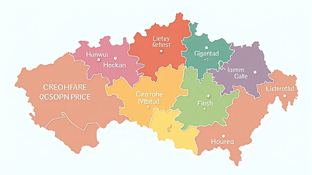 Mapa České republiky s různými barvami označujícími regionální rozdíly v cenách nemovitostí a hustotě zalidnění